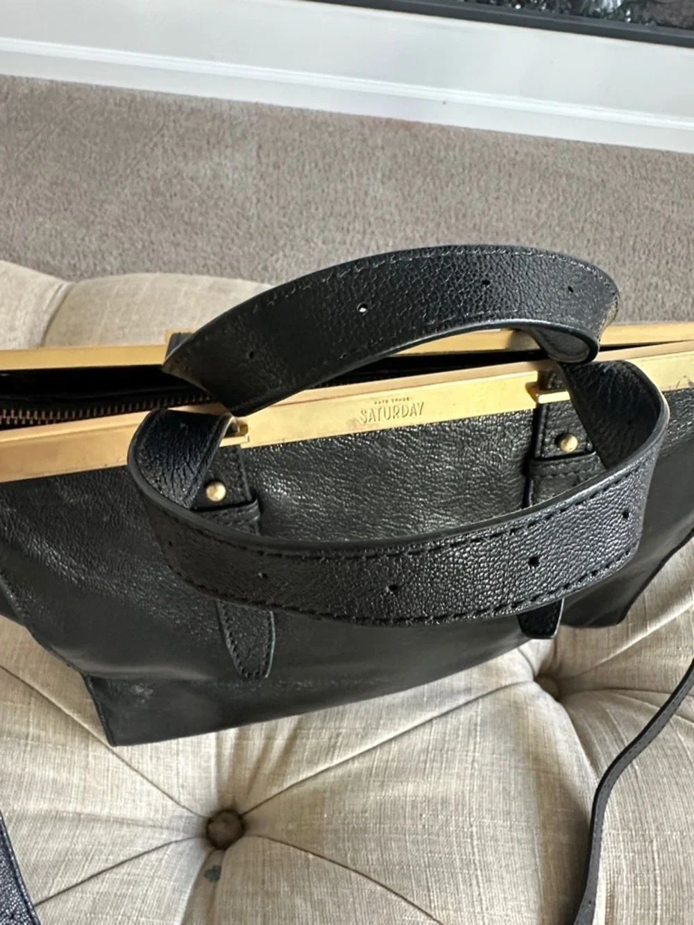 kate spade Black Leather Top-Handle Satchel with Gold Accent